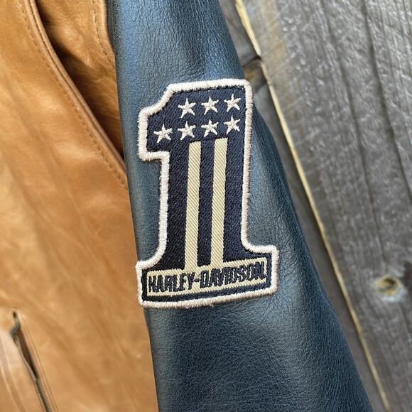 Harley Davidson Women's Leather Moto Jacket NWT XS Tan Black - Picture 5 of 8